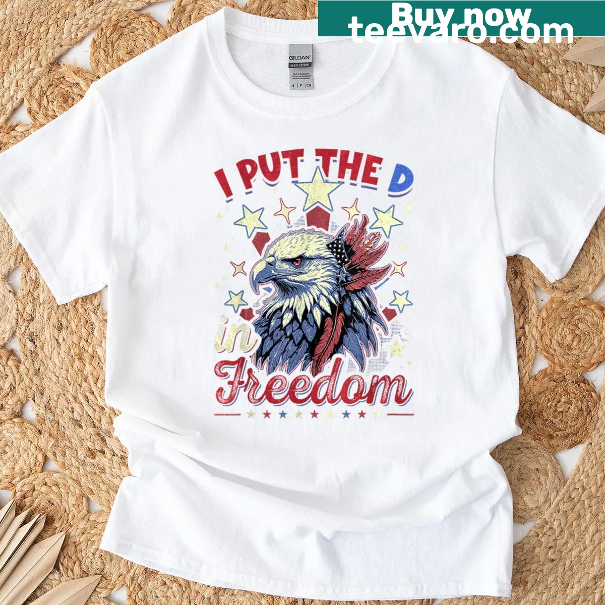 Patriotic t-shirt with a humorous take on freedom — on a men's t-shirt
