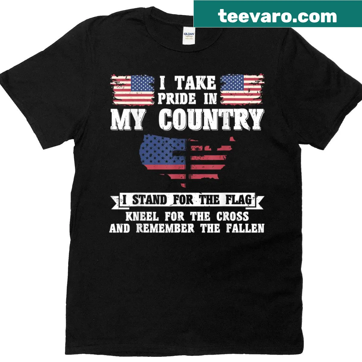 Patriotic T-shirt with bold lettering about pride in country and flag — on a men's t-shirt
