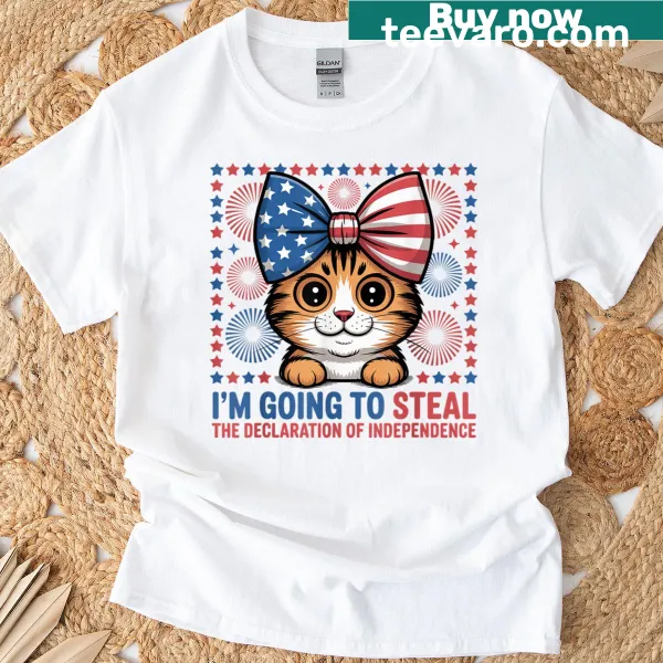 Cat bow t-shirt with a playful theft theme