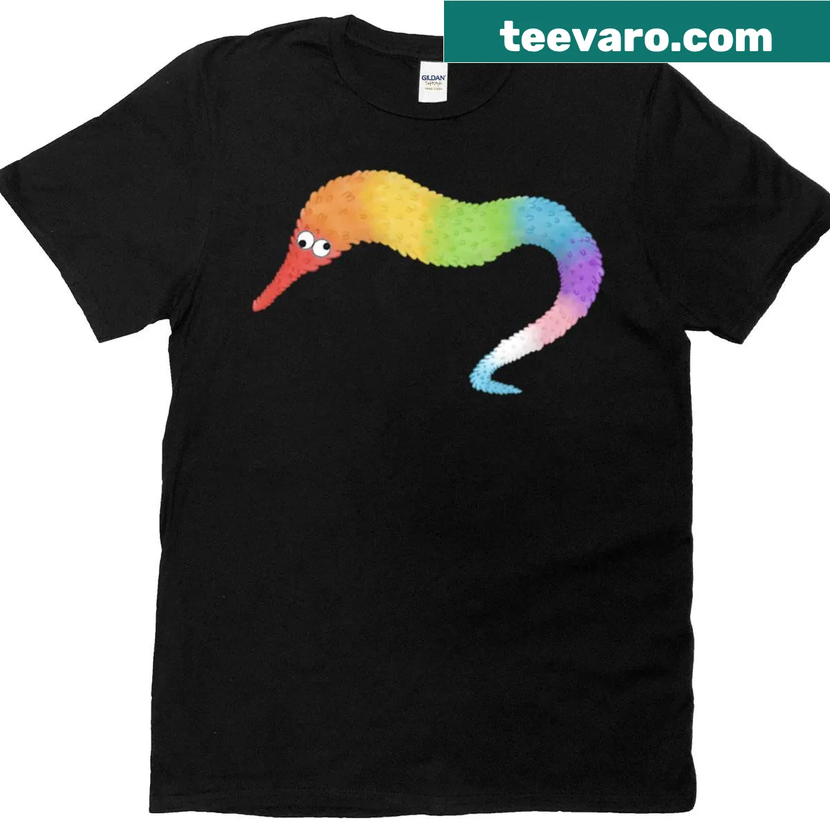 Playful cartoon design of a worm on a string symbolizing inclusion — on a men's t-shirt