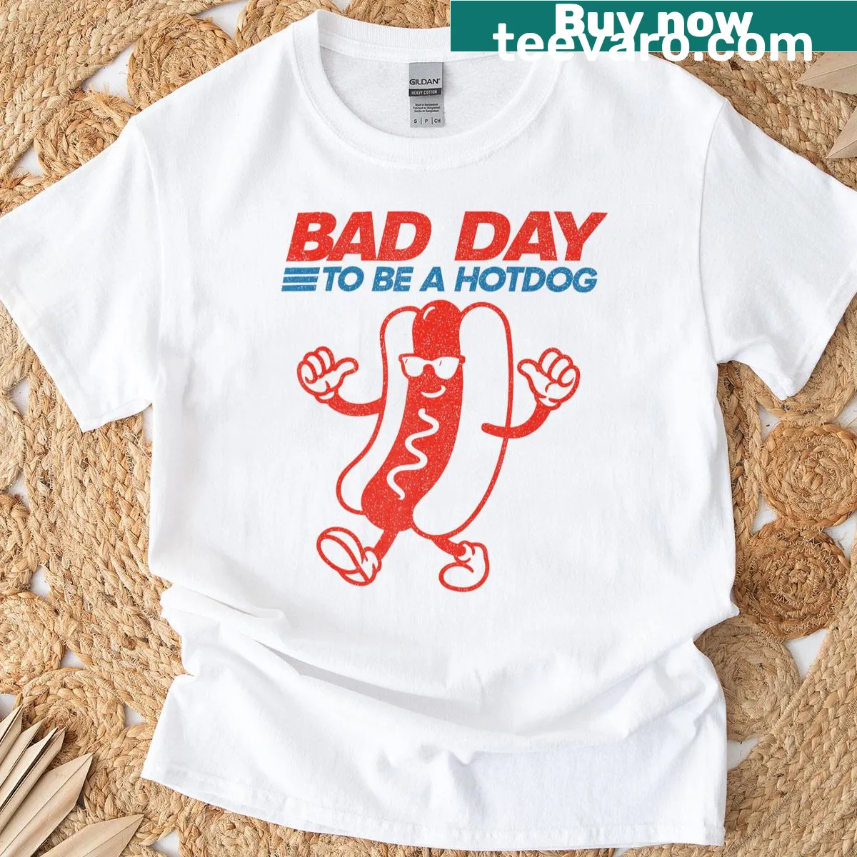 Funny T-shirt stating 'It’s A Bad Day To Be A Hotdog' — on a men's t-shirt