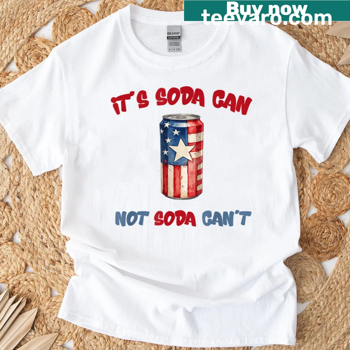 Funny Fourth of July shirt with humorous soda saying — on a men's t-shirt