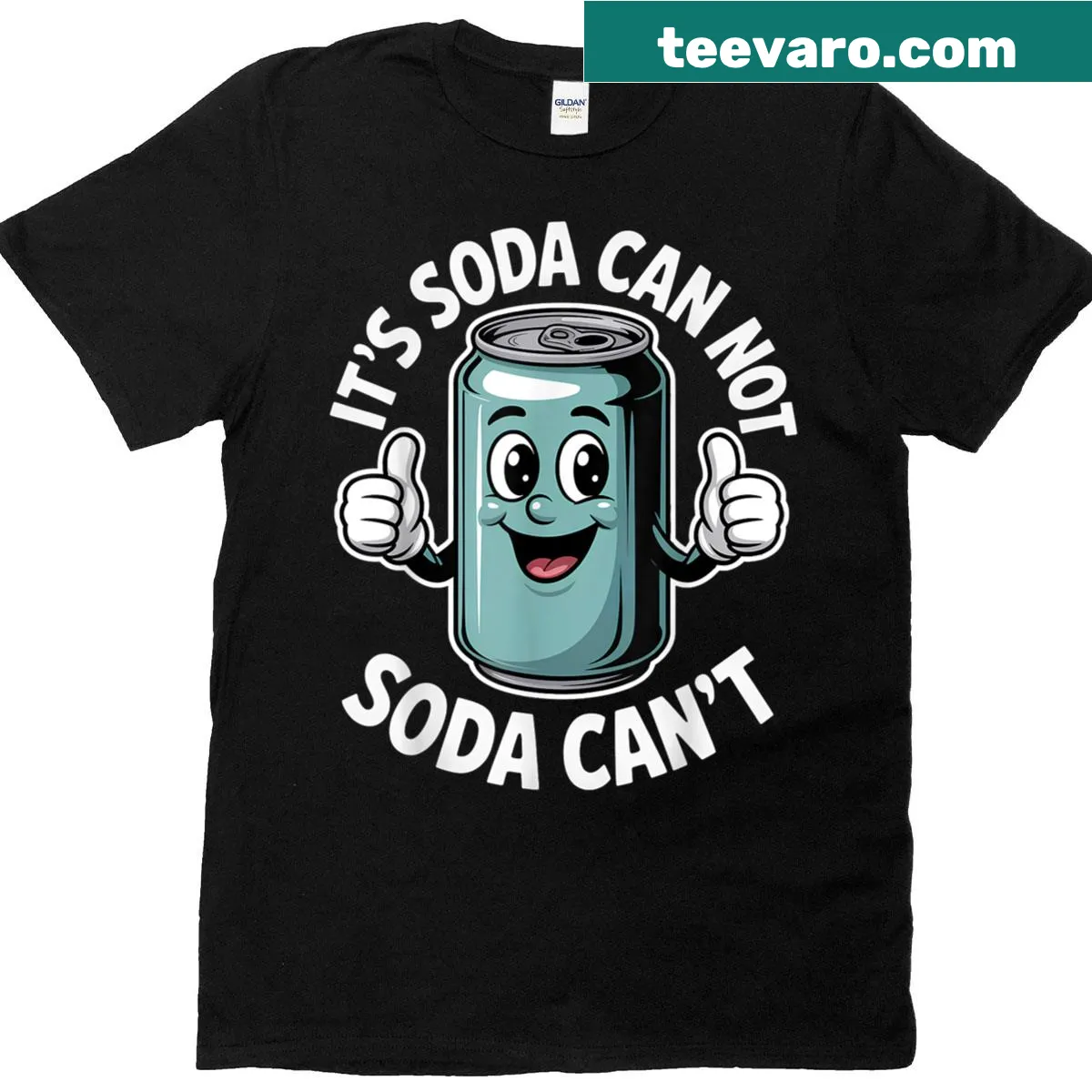 Funny shirt with retro design saying 'It’s Soda Can Not Soda Cant' — on a men's t-shirt