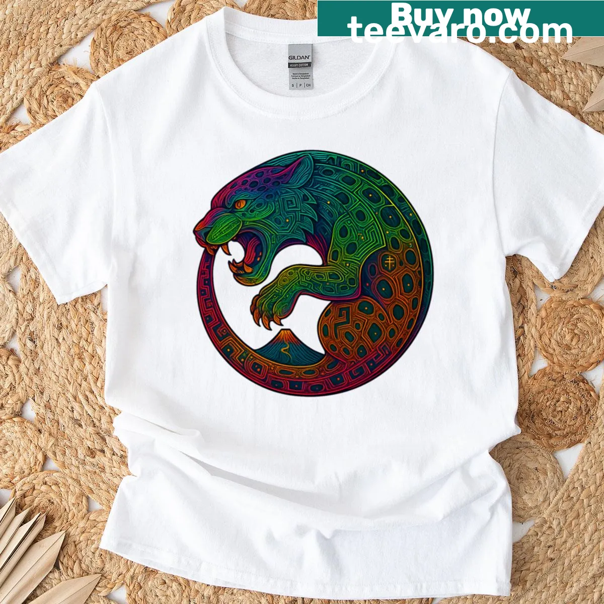 Oversized T-shirt with bold jaguar graphic and energetic text — on a men's t-shirt