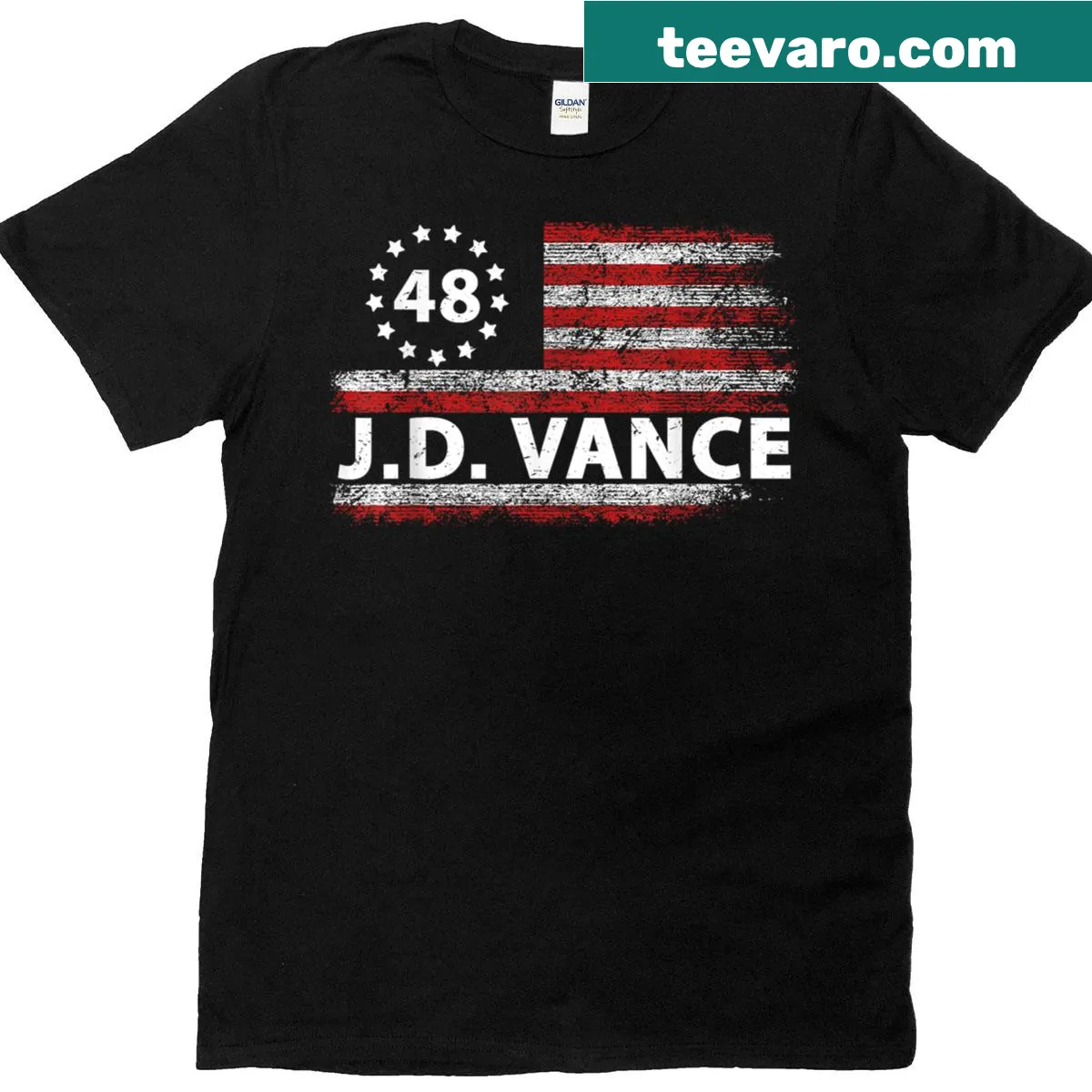 Political T-shirt with 'Jd Vance 2028 President 48' design — on a men's t-shirt