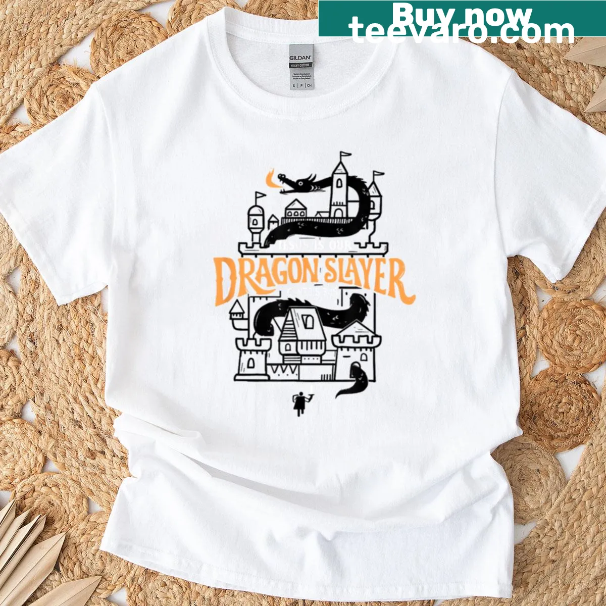 Christian kids t-shirt with dragon and faith message — on a men's t-shirt