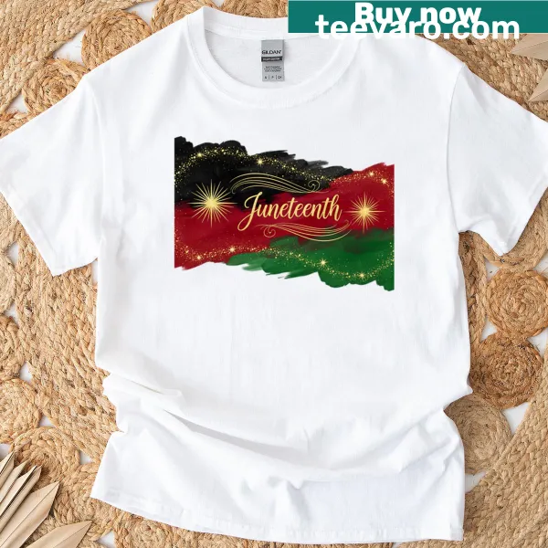 T-shirt featuring the Juneteenth flag design