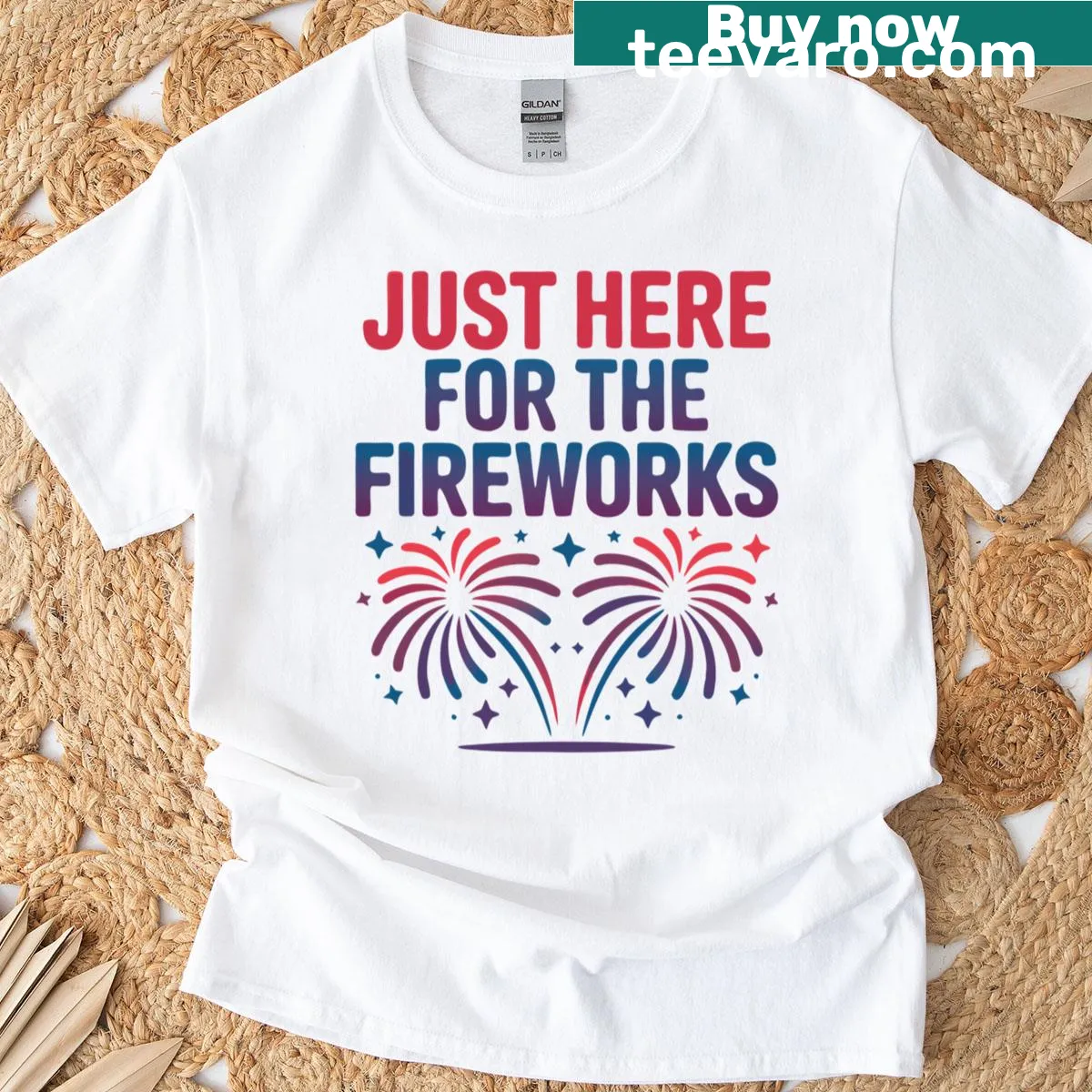 Funny Fourth of July shirt with fireworks saying — on a men's t-shirt