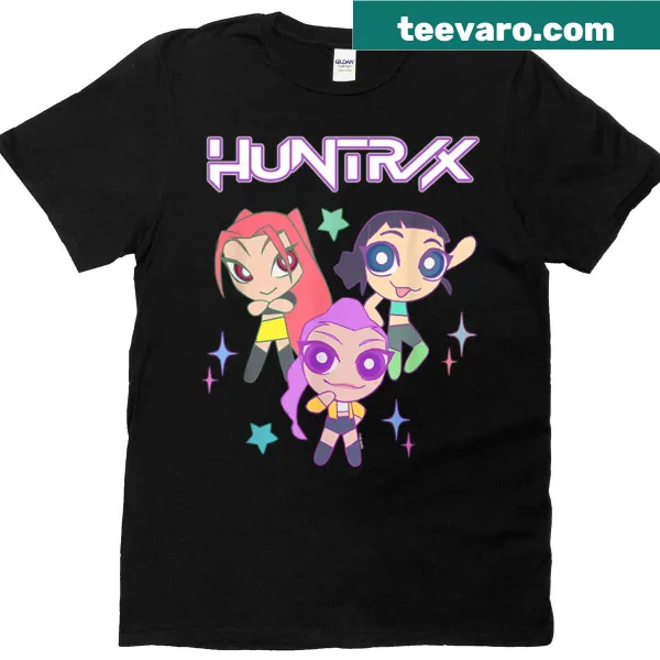 Illustrated K-pop demon hunters graphic on a T-shirt
