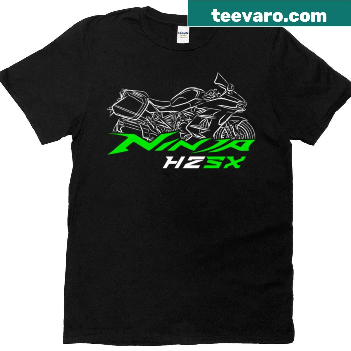 Illustrative T-shirt featuring Kawasaki Ninja H2 SX saddlebags for bikers — on a men's t-shirt