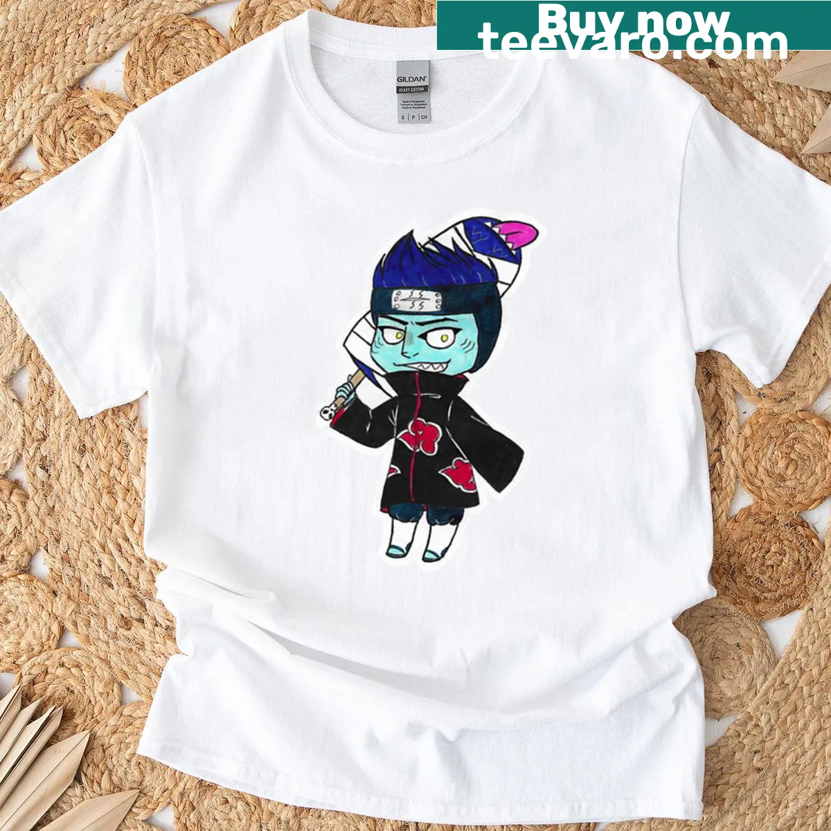 Anime-inspired t-shirt featuring an illustration of Kisame — on a men's t-shirt