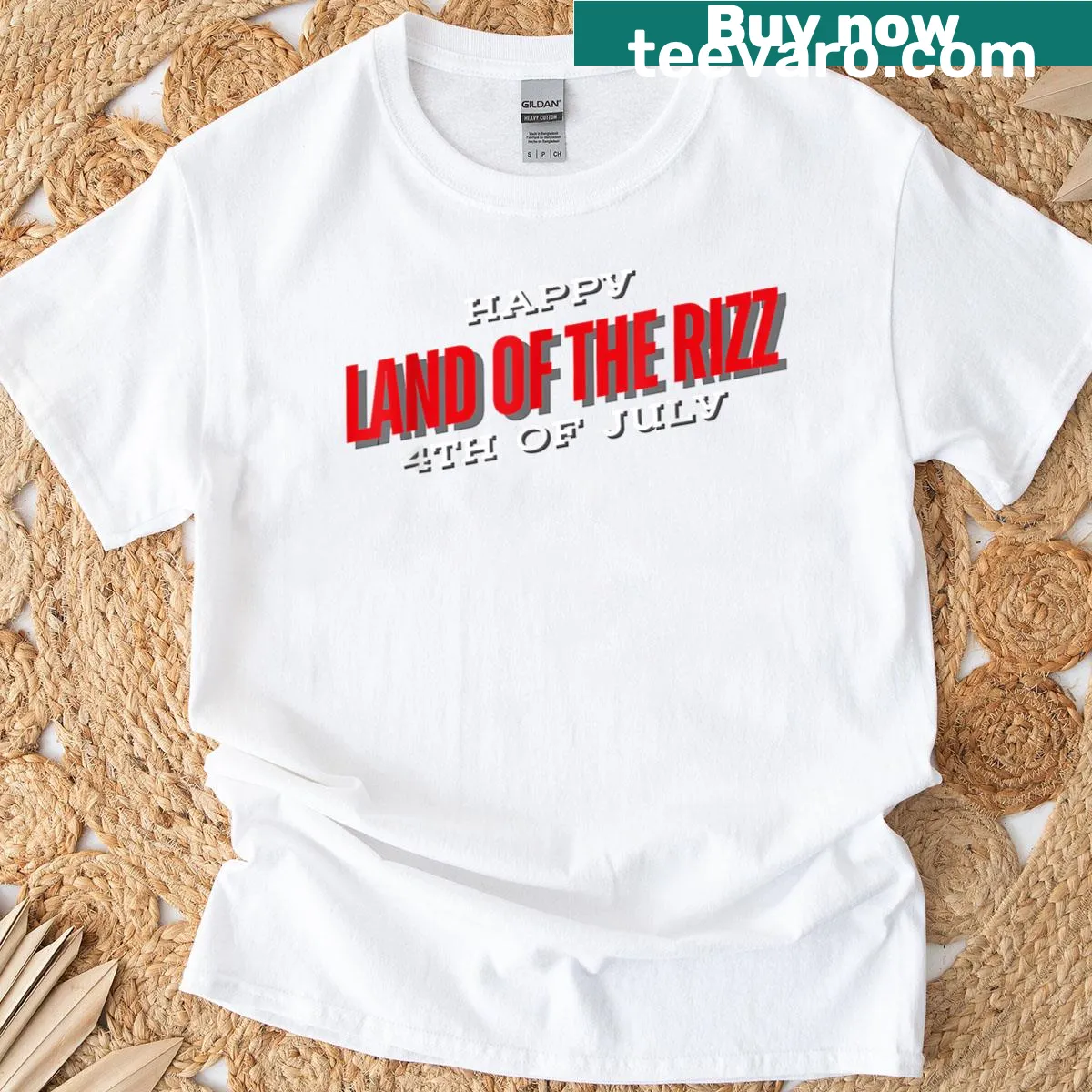 T-shirt celebrating Fourth of July with Land of the Rizz theme — on a men's t-shirt