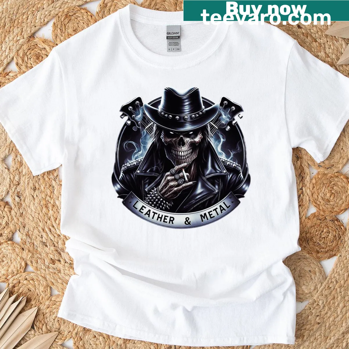 Edgy T-shirt featuring skull art design inspired by metal music — on a men's t-shirt