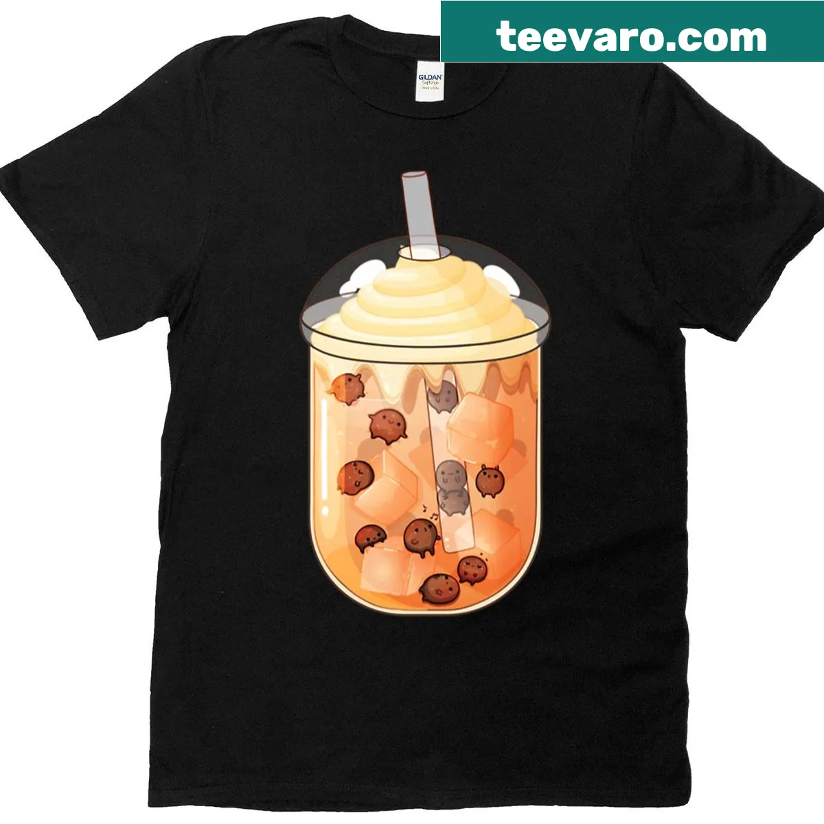 T-shirt featuring a whimsical illustration of bubble tea — on a men's t-shirt