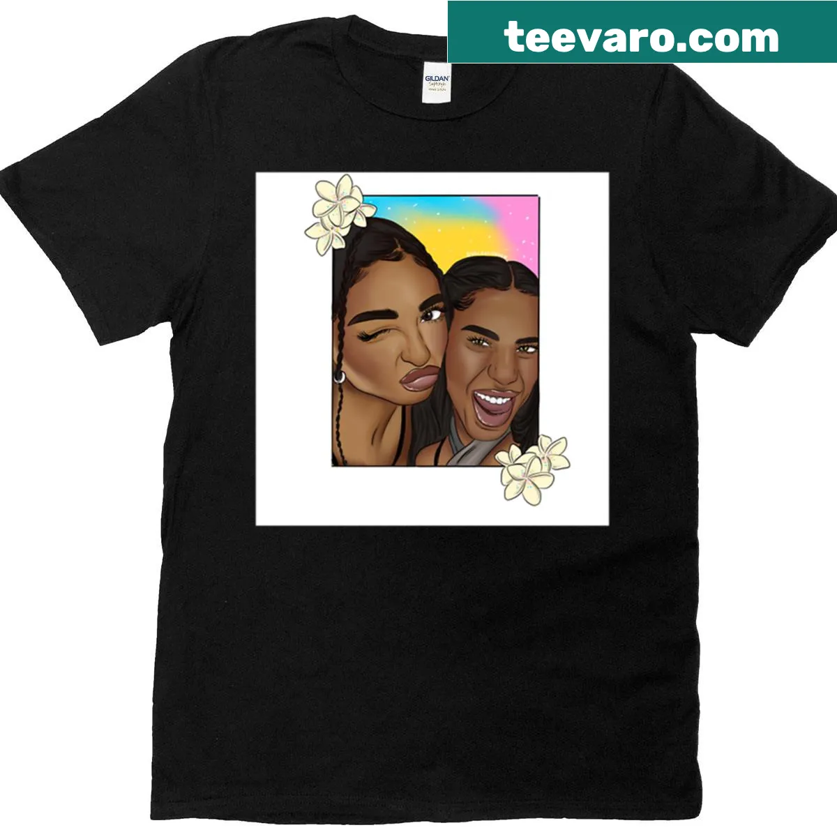 Illustrative design celebrating Cierra and Amaya from Love Island — on a men's t-shirt