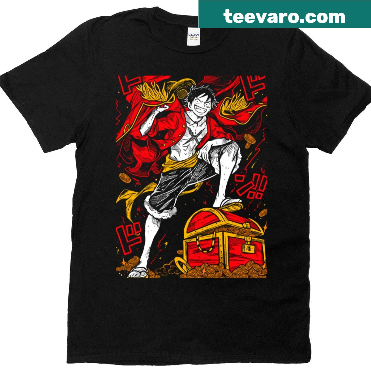 Graphic of Luffy from One Piece on a T-shirt. — on a men's t-shirt