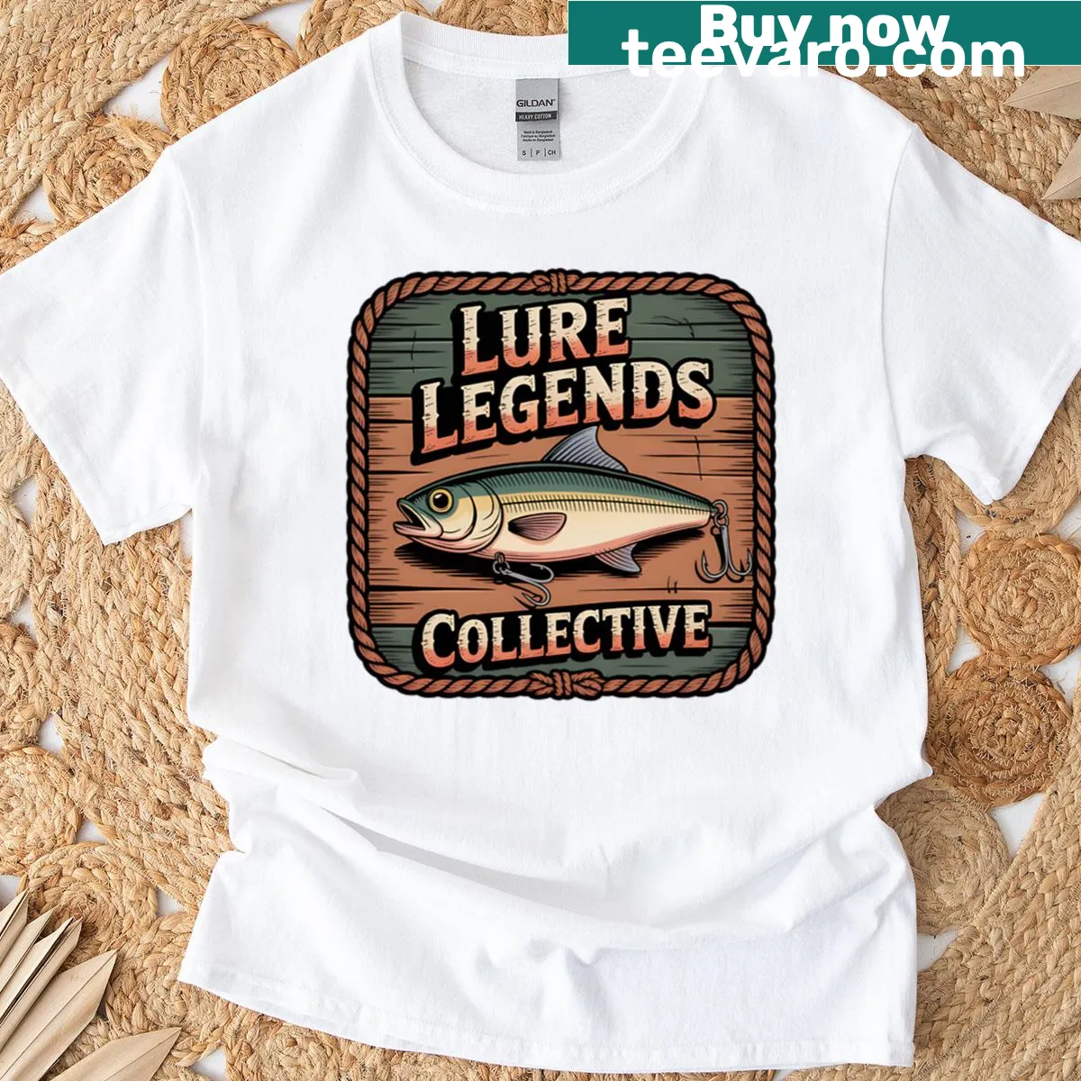 Vintage fishing badge graphic on a T-shirt for fishing lovers — on a men's t-shirt