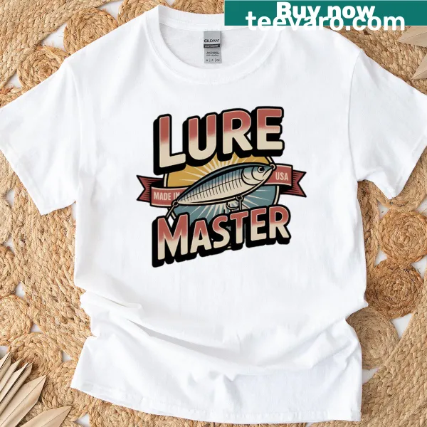 Faded vintage graphic of a retro fishing lure on a t-shirt