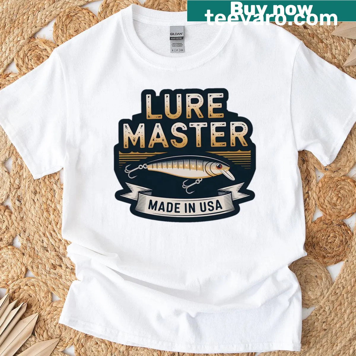 Vintage fishing lure graphic for serious anglers on a t-shirt — on a men's t-shirt