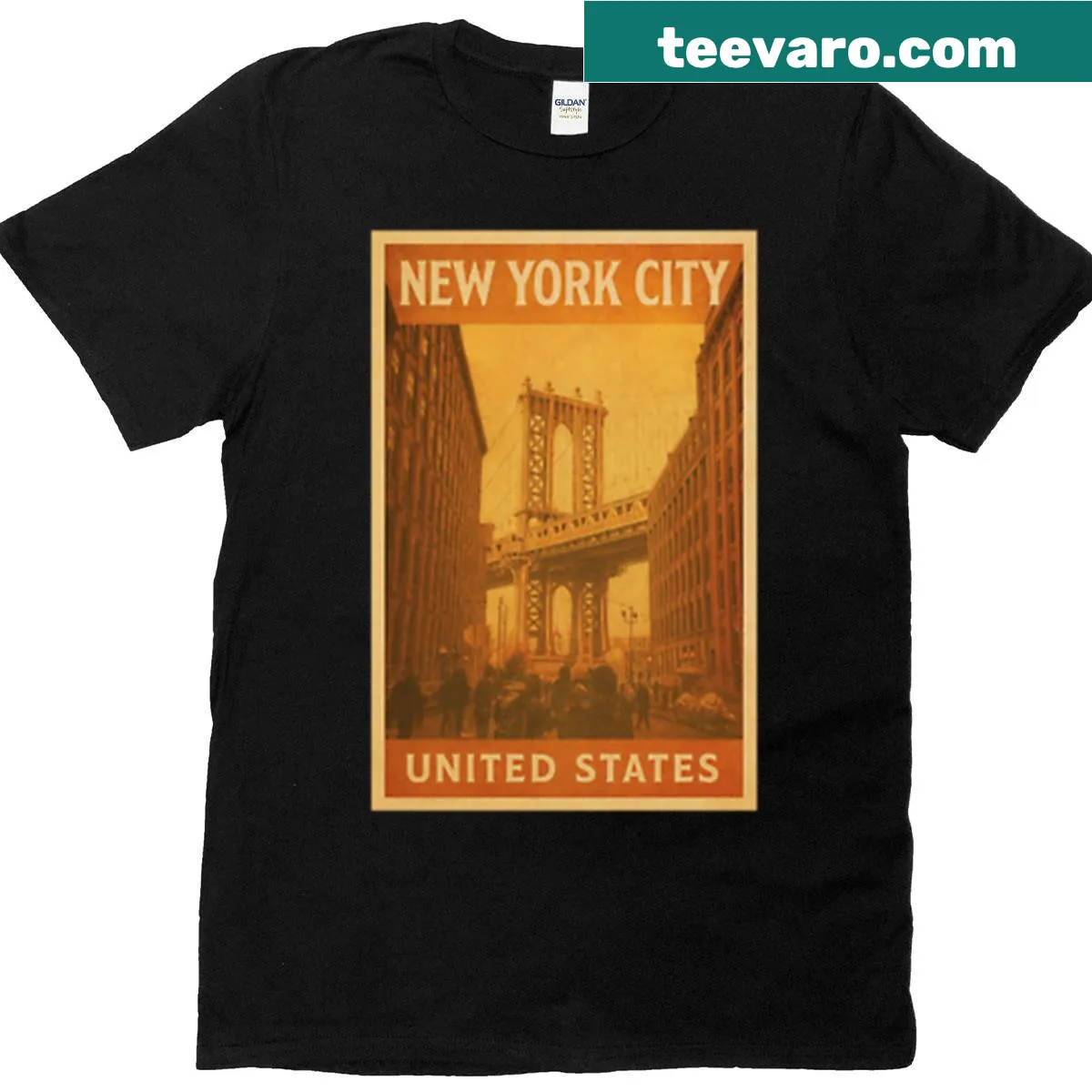 Graphic of Manhattan Bridge on oversized t-shirt — on a men's t-shirt