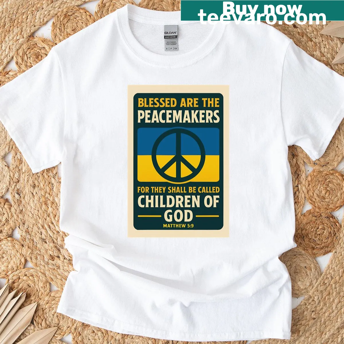 Inspirational Matthew 59 peace message T-shirt for everyday wear. — on a men's t-shirt