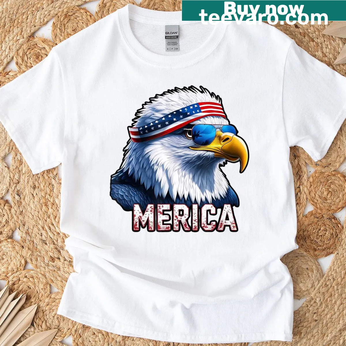 Patriotic T-shirt with an eagle and American flag design — on a men's t-shirt