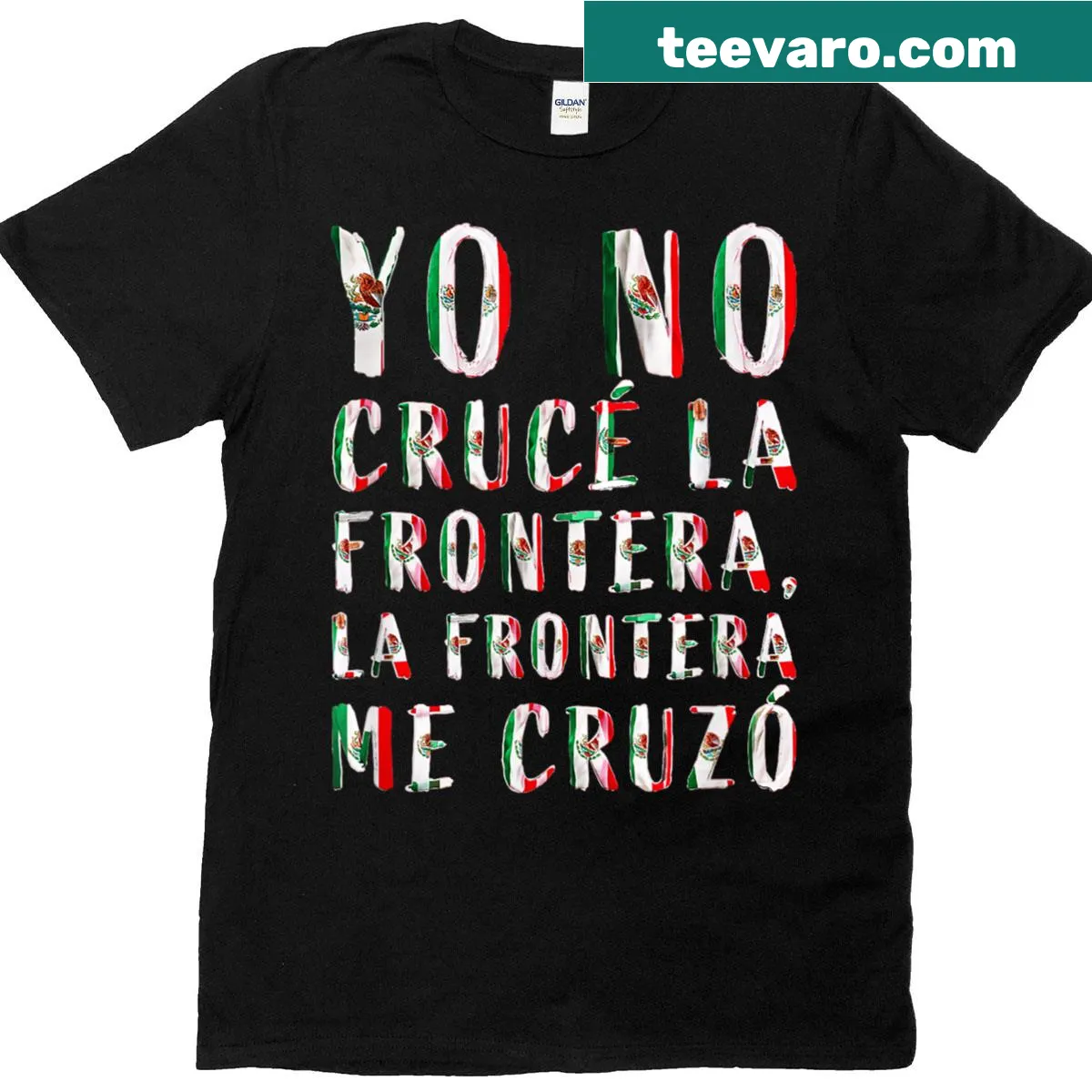 T-shirt with a powerful slogan supporting immigrant rights. — on a men's t-shirt