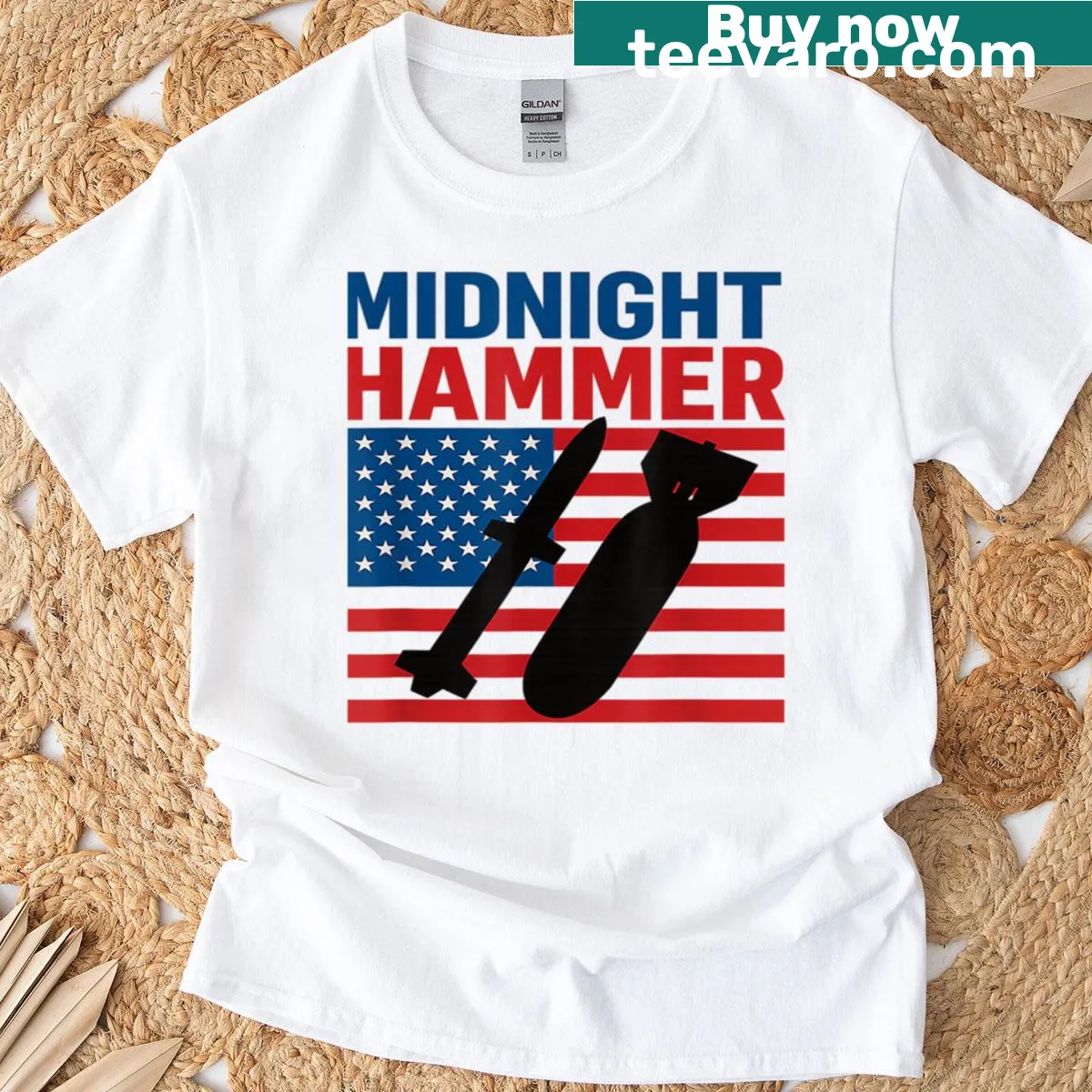 Red White Boom T-shirt with festive typography for Independence Day — on a men's t-shirt