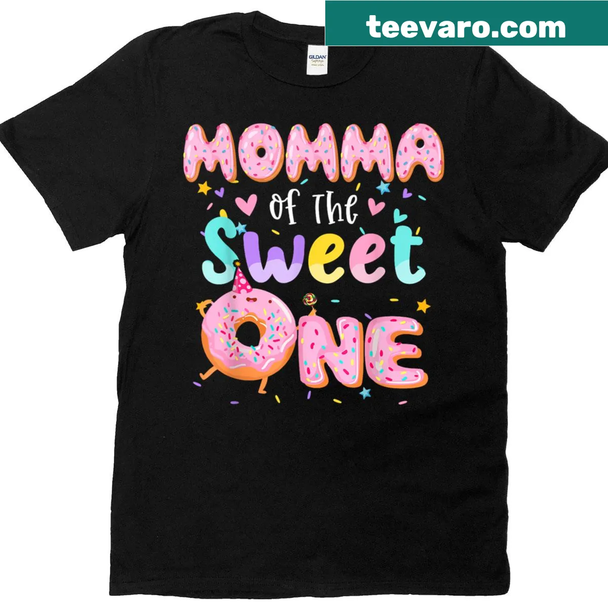 Birthday t-shirt for moms featuring donut theme and sweet text. — on a men's t-shirt