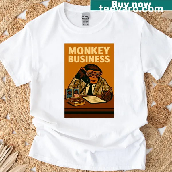 Playful monkey graphic on a humorous T-shirt for men.