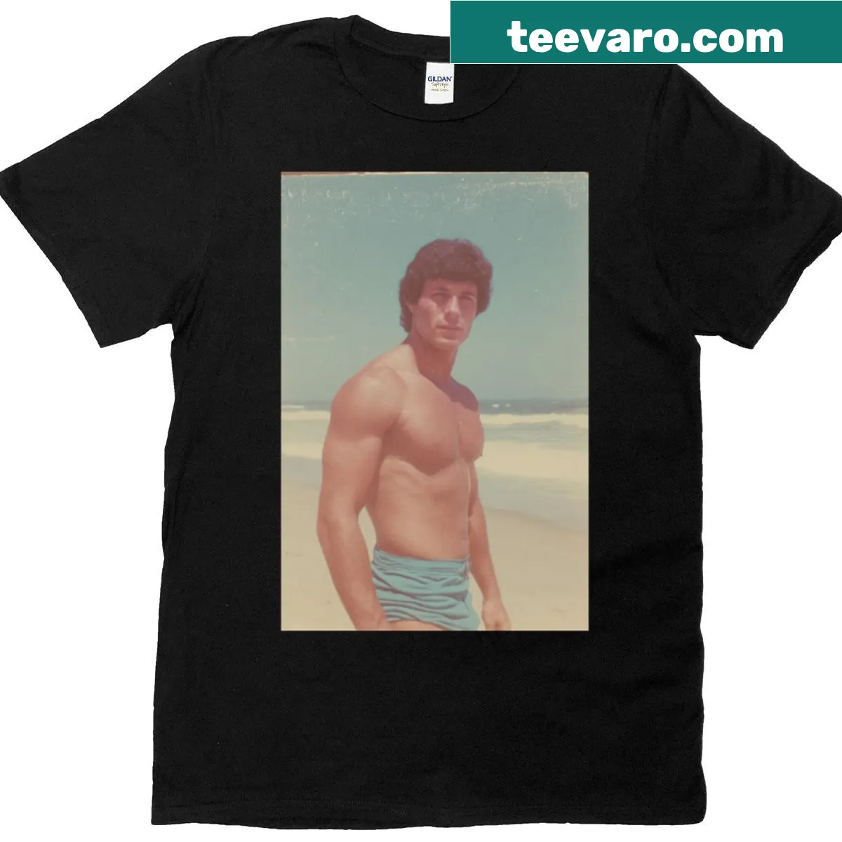 Vintage photography of a muscular male on the beach T-shirt — on a men's t-shirt