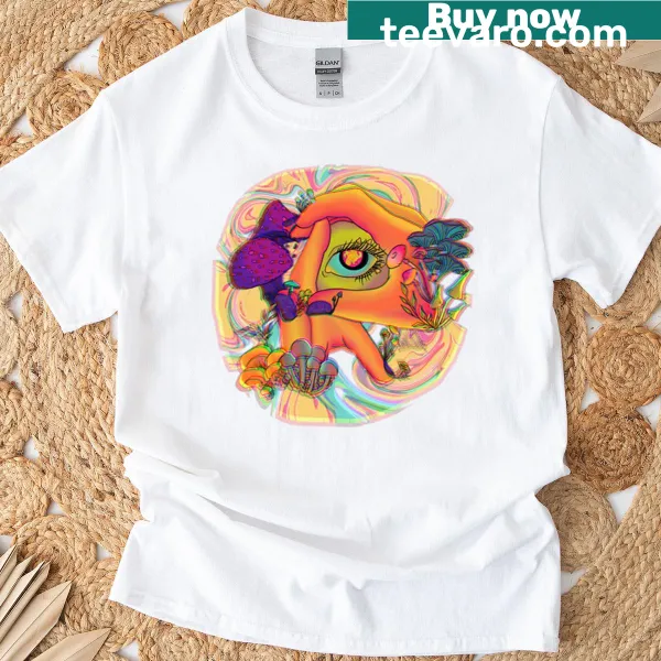 Oversized T-shirt featuring a whimsical mushroom graphic