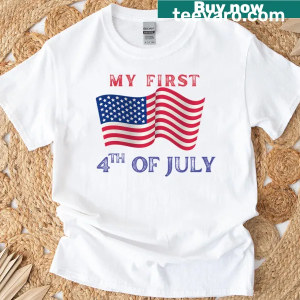 Charming graphic for a baby's first Fourth of July on an oversized T-shirt.