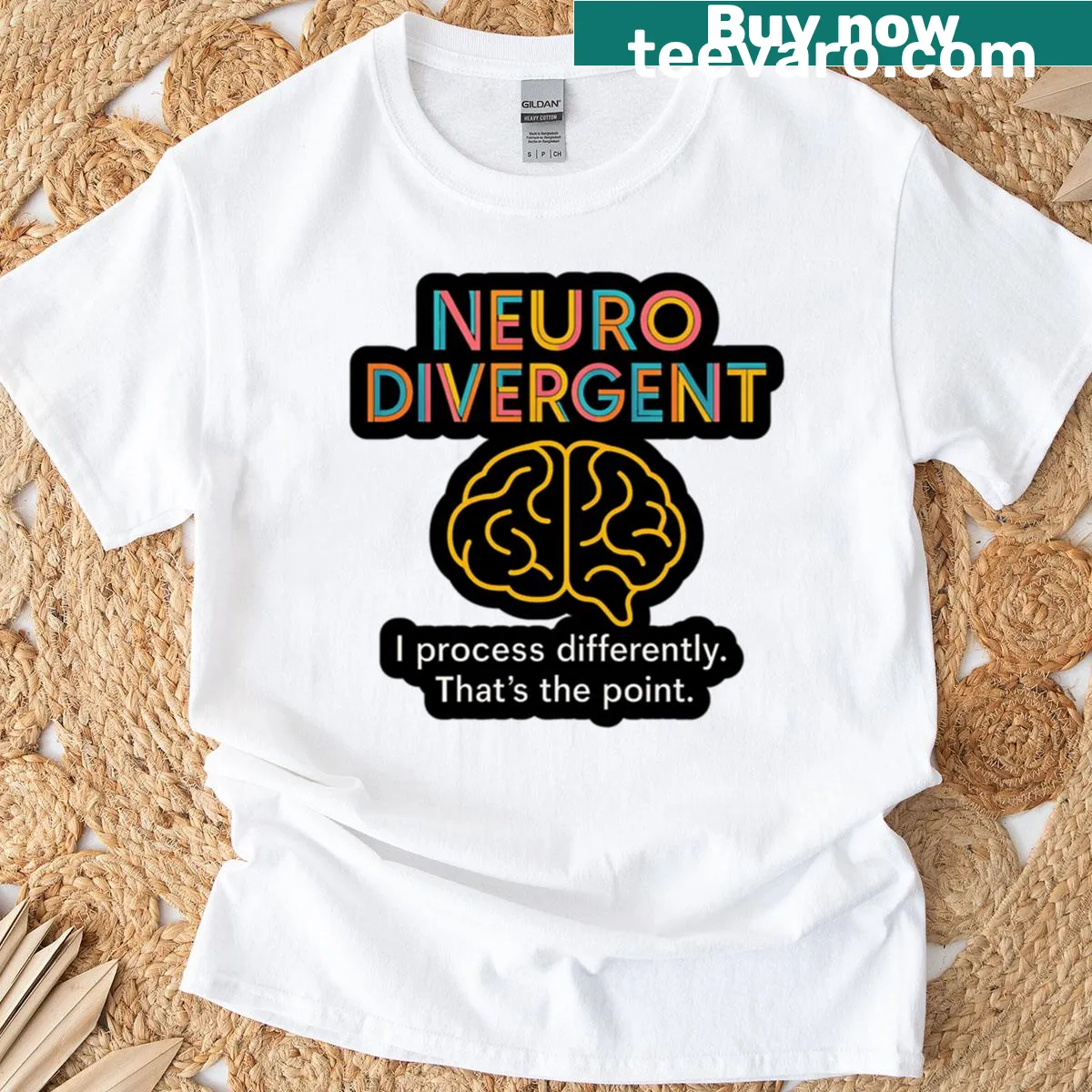 Graphic of a brain with a statement about neurodiversity on a T-shirt — on a men's t-shirt