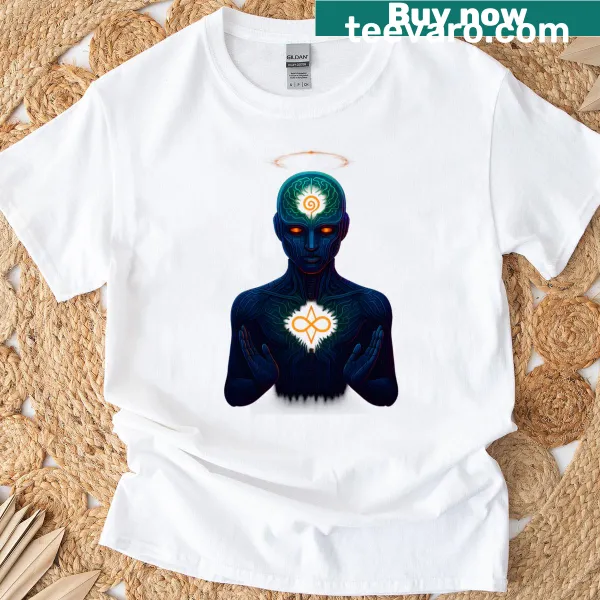 T-shirt with an abstract graphic symbolizing connection and thought