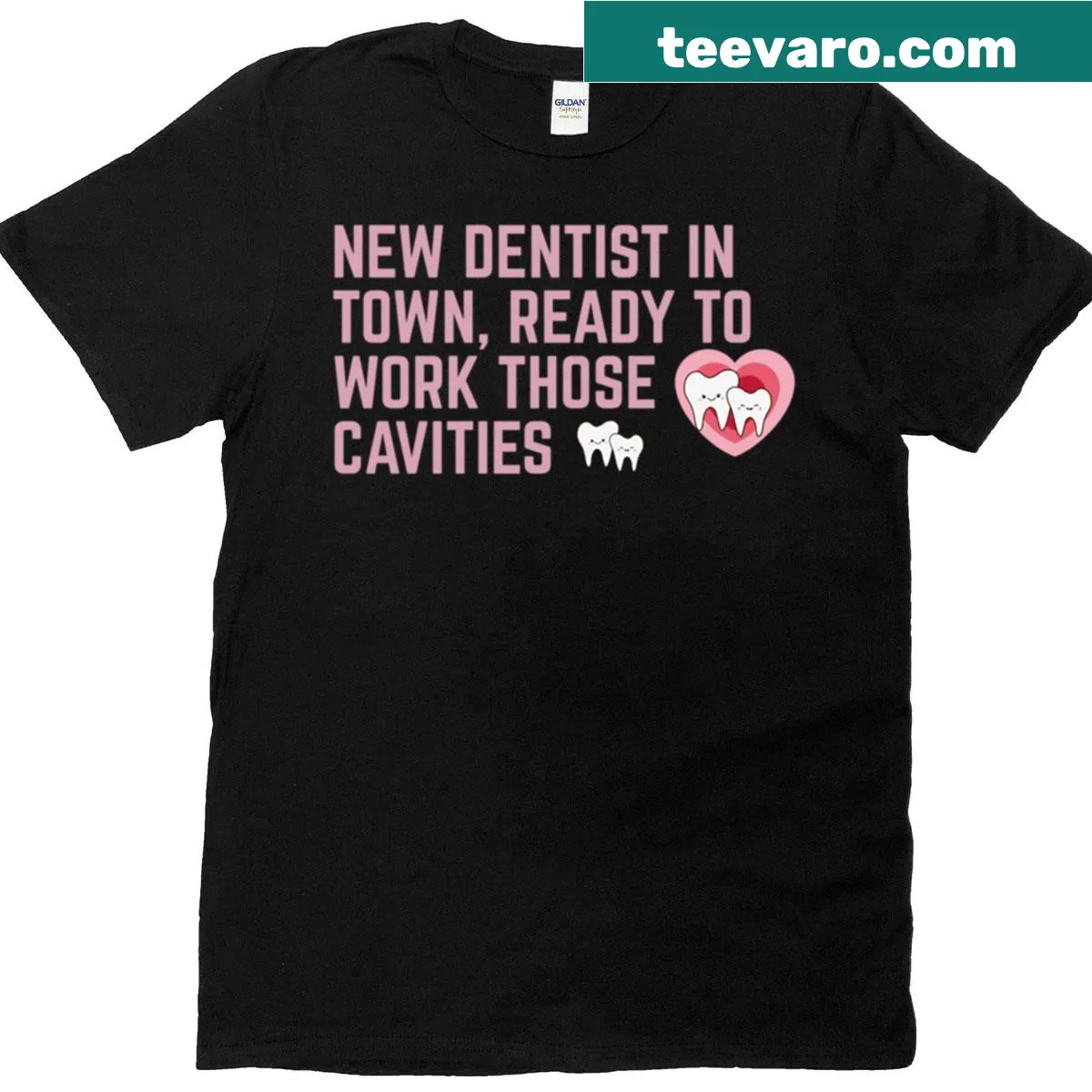 Oversized T-shirt with humorous dentist-themed text — on a men's t-shirt