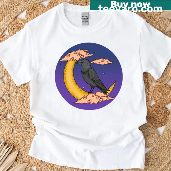 T-shirt featuring an illustrated crow at night