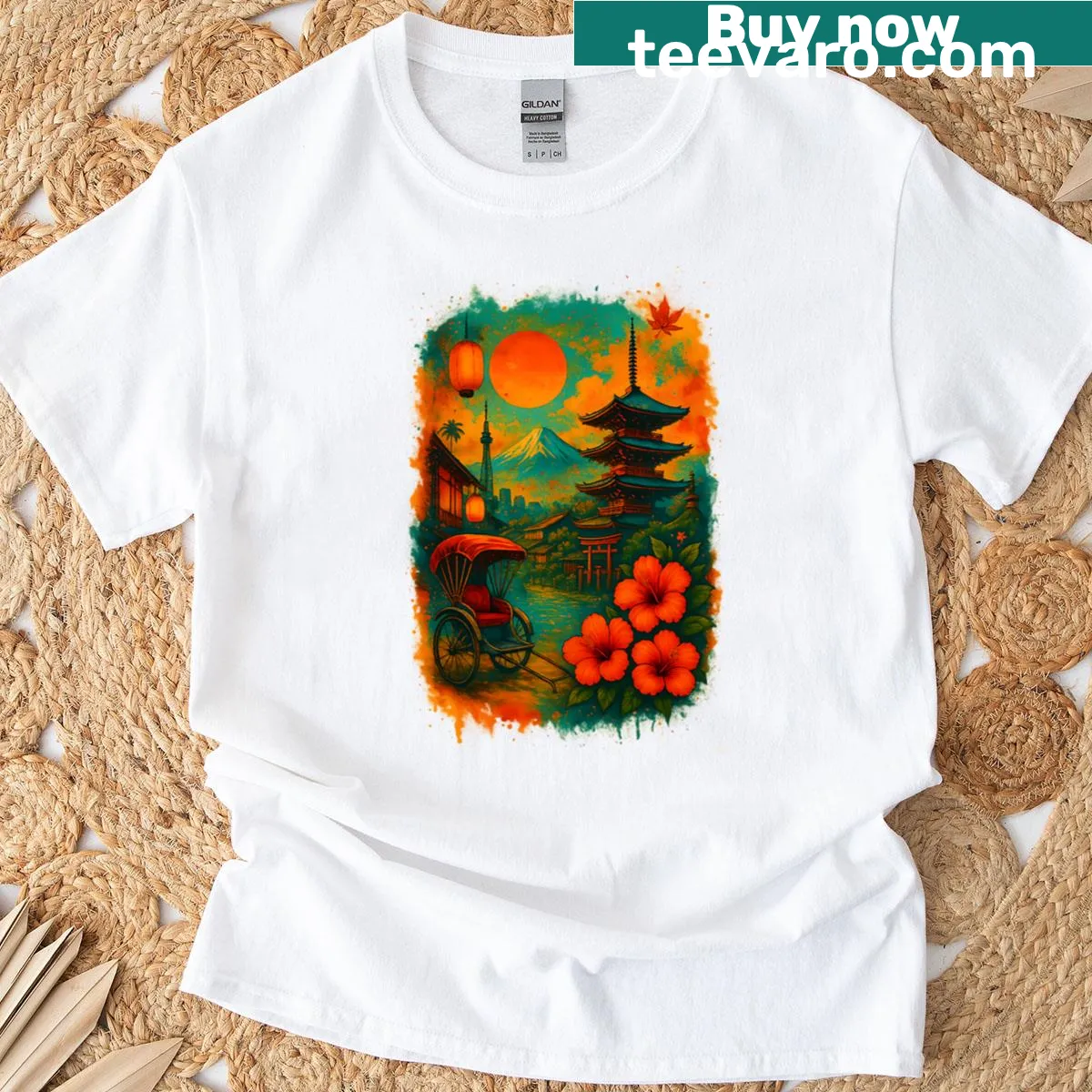 Artistic illustration of Japanese culture on a t-shirt — on a men's t-shirt