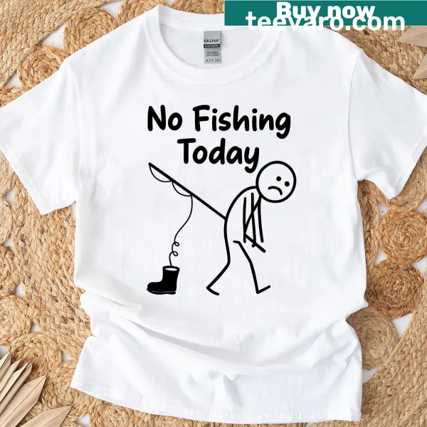 Funny T-shirt featuring a sad stick man and pun about fishing