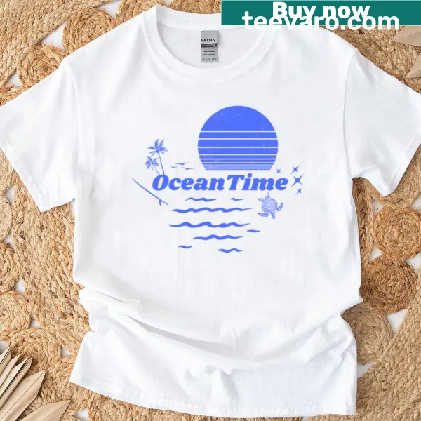 Ocean themed t-shirt with waves and marine life illustration