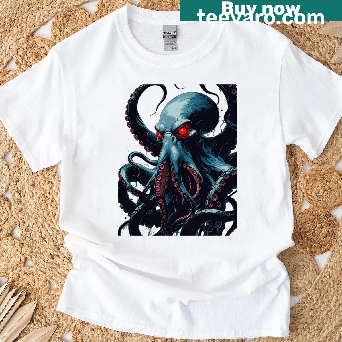T-shirt featuring a whimsical octopus graphic — on a men's t-shirt