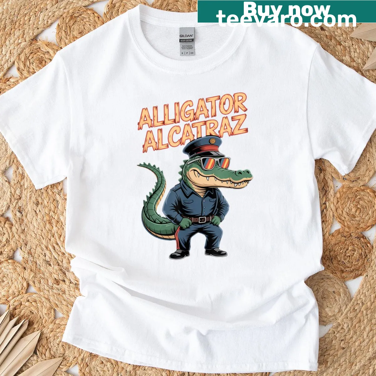 Illustrative Alligator Alcatraz Florida Everglades prison gear t-shirt — on a men's t-shirt