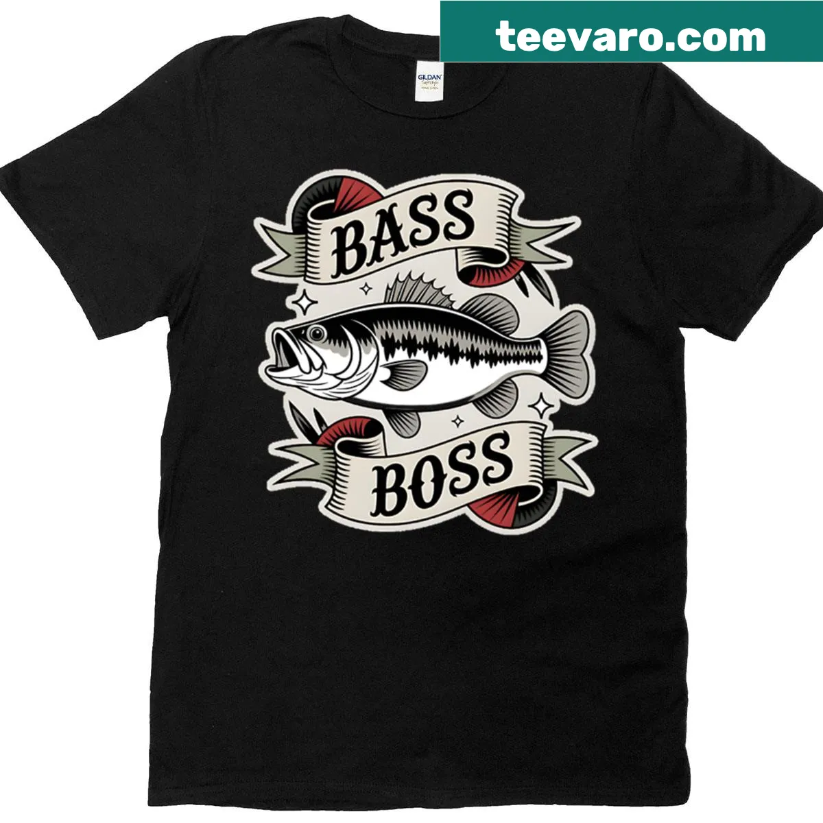 Vintage T-shirt featuring an old school tattoo design of a bass fish — on a men's t-shirt