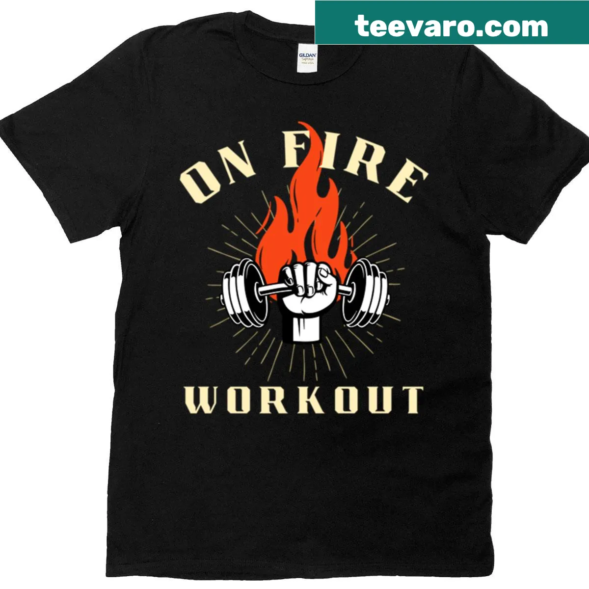 Motivational gym t-shirt with 'On Fire' text — on a men's t-shirt