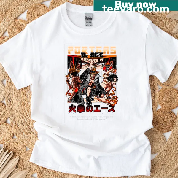 Cartoon-style T-shirt featuring Ace from One Piece