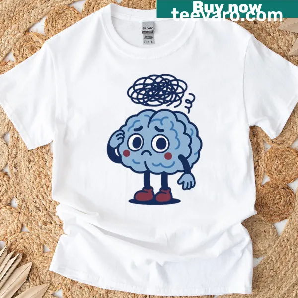 Cute T-shirt with brain illustration promoting mental health awareness