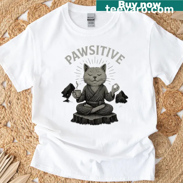 Funny T-shirt featuring a stretching cat and humorous saying