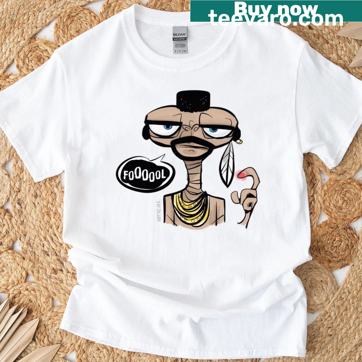 Humorous 'Phone Home Fool' T-shirt with playful typography — on a men's t-shirt