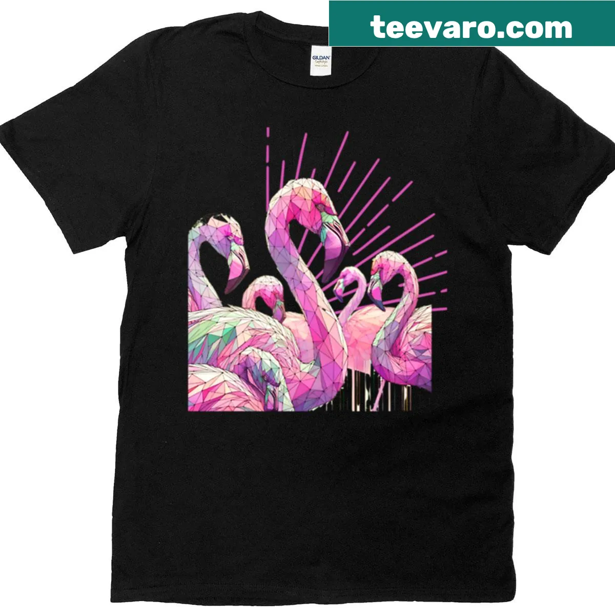 Whimsical flamingo graphic on a t-shirt — on a men's t-shirt