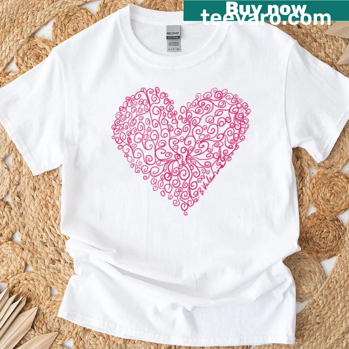 Hand-drawn ornate coiled heart design on t-shirt — on a men's t-shirt